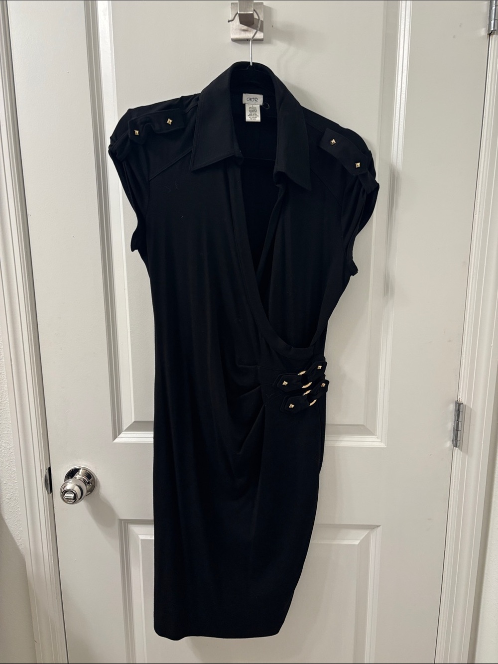 Cache Black Midi Dress with Gold Stud Accents
